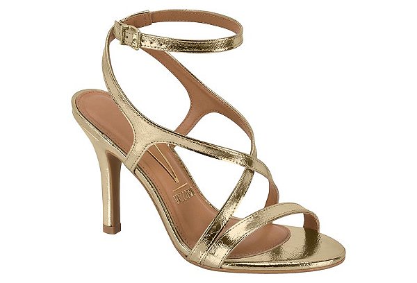 Sandalia Vizzano Feminina Salto Fino Com Tiras Cruzadas Dourado