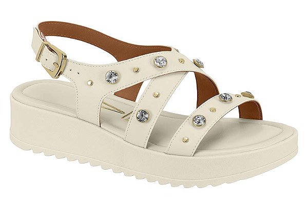 Flat Vizzano Com Aplicações Brilhantes E Tiras Largas Branco Off