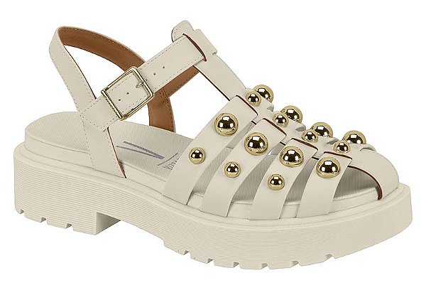 Flat Vizzano Com Aplicações Metálicas E Detalhes Dourados Branco Off