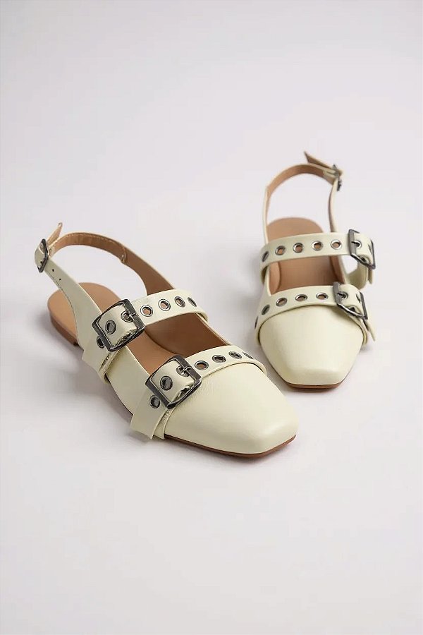 Mule Juliana Amaral Bico Quadrada Fivela Com Ajuste Off White