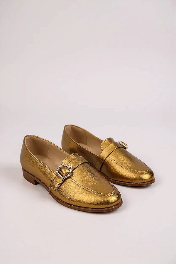 Mocassim Julia Amaral Metalizado Com Saltinho  Bronze