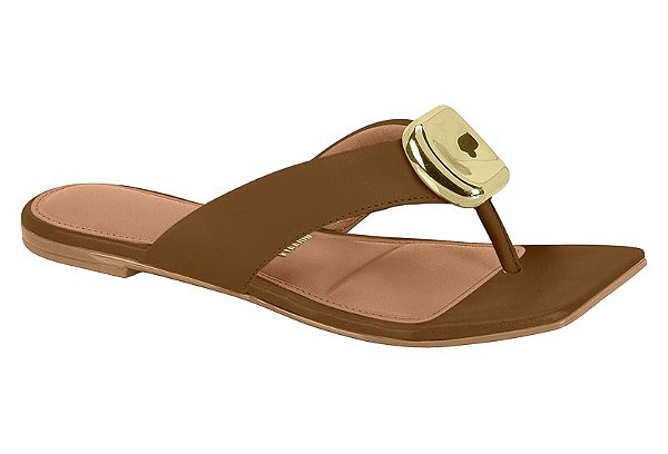 Sandalia Rasteira Vizzano Com Detalhe Metálico No Cabedal Marrom