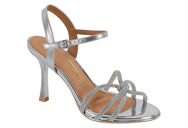 Sandália Vizzano Feminina De Salto Alto Com Tiras Finas Prata/Branco