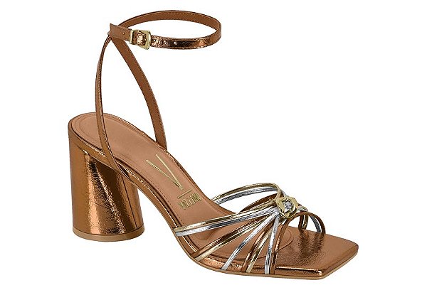 Sandália Vizzano Feminina De Salto Bloco Com Tiras Finas Bronze