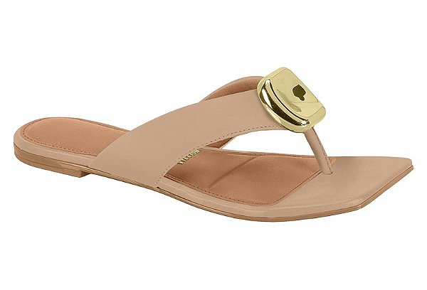 Sandalia Rasteira Vizzano Com Detalhe Metálico No Cabedal Bege