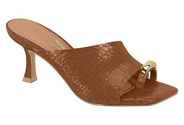 Tamanco Vizzano Com Salto Fino E Adorno Dourado Caramelo