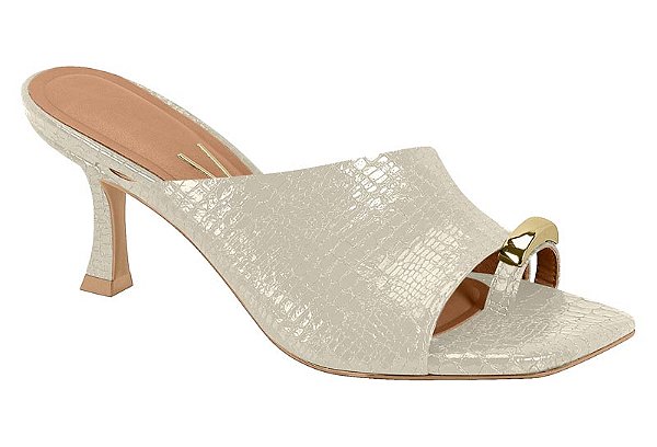 Tamanco Vizzano Com Salto Fino E Adorno Dourado Branco Off