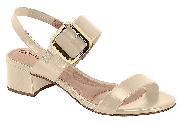 Sandália Beira Rio Feminina De Salto Bloco Com Fivela Bege