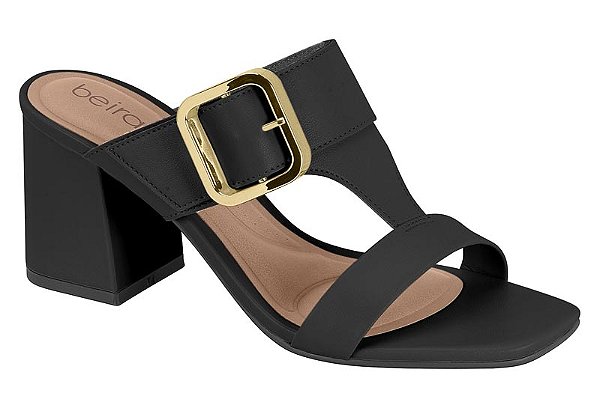 Tamanco Beira Rio Feminino Salto Bloco Com Fivela Preto