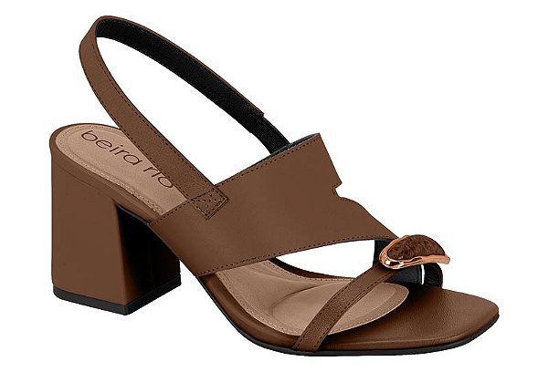 Tamanco Beira Rio Feminina Salto Bloco Com Detalhe Em Pedra Conhaque