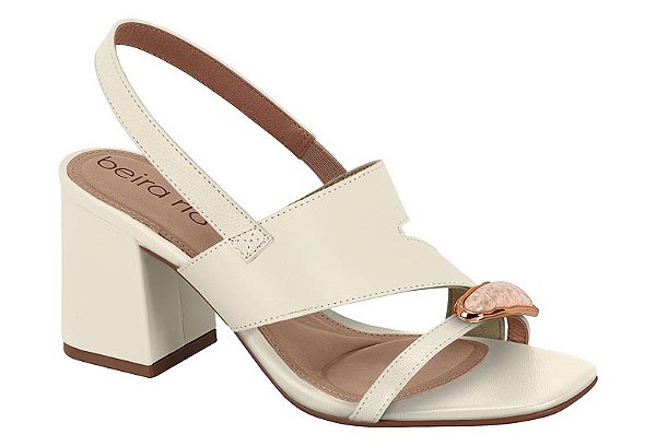 Tamanco Beira Rio Feminina Salto Bloco Com Detalhe Em Pedra Branco Off