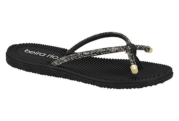 Chinelo Beira Rio Feminino Com Tiras Brilhantes Preto/Grafite