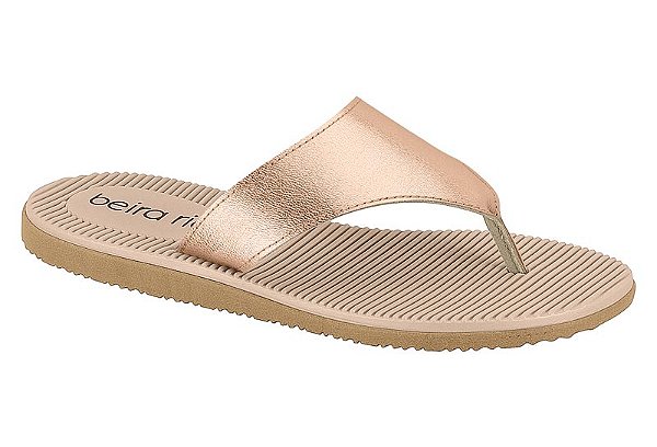 Chinelo Beira Rio Feminino Dedo Metalizado  Ouro Rosado