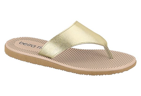 Chinelo Beira Rio Feminino Dedo Metalizado  Dourado