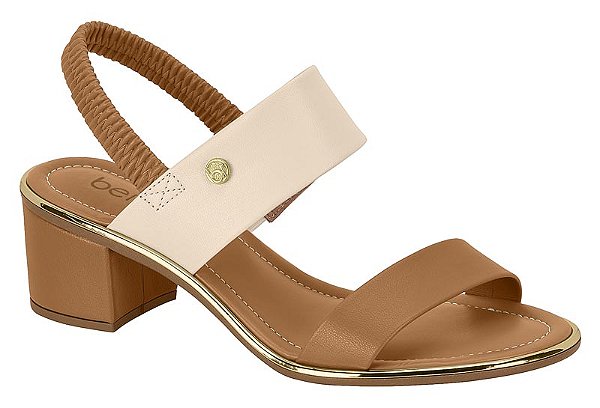 Sandália Beira Rio Feminina De Salto Bloco Com Elástico Creme/Camel