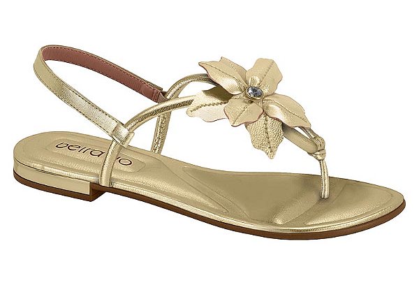 Sandália Rasteira Beira Rio Feminina Com Detalhe De Flor Dourado