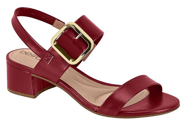 Sandália Beira Rio Feminina De Salto Bloco Com Fivela Vermelho
