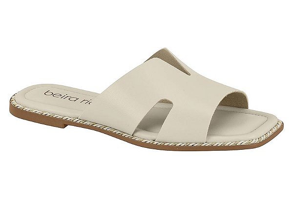 Sandalia Rasteira Beira Rio Feminina Metalizada Conforto Branco Off