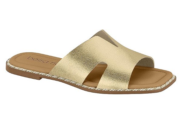 Sandalia Rasteira Beira Rio Feminina Metalizada Conforto Dourado