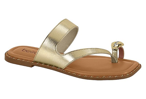 Sandalia Rasteira Beira Rio Feminina com Detalhe Elegante em Dourado