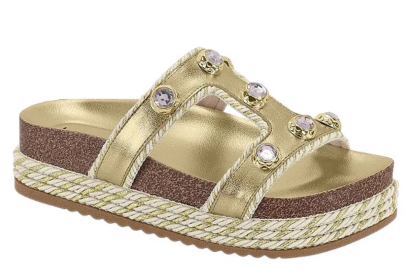 Birken Beira Rio Feminina Plataforma Com Pedrarias Dourado
