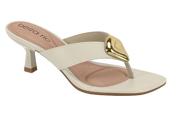 Tamanco Beira Rio De Salto Médio Com Detalhe Metálico Branco Off