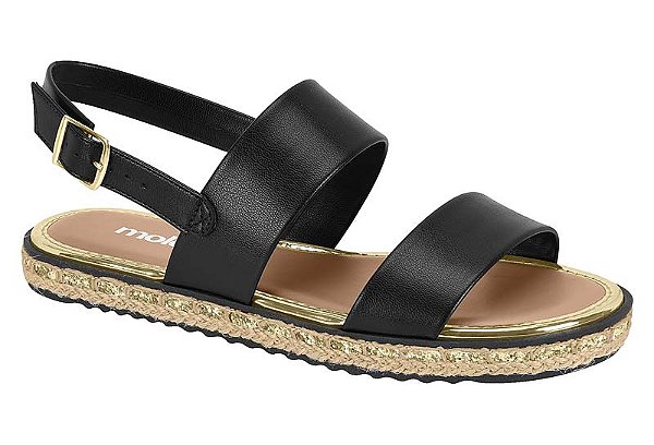 Sandália Rasteira Moleca Feminina Com Duas Tiras E Fivela Ajustável Preto