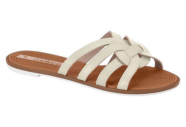 Sandália Rasteira Moleca Feminina Com Design Trançado Branco Off