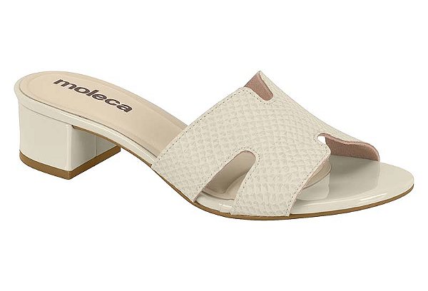 Tamanco Moleca Feminino De Salto Bloco Com Recortes Modernos Branco Off