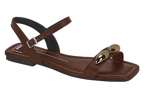 Sandália Rasteira Feminina Moleca Com Fivela E Detalhe Metálico Chocolate