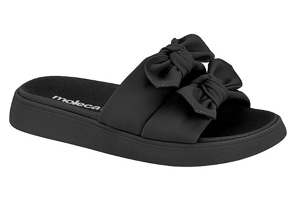 Chinelo Slide Moleca Feminino Com Laços Duplos Preto