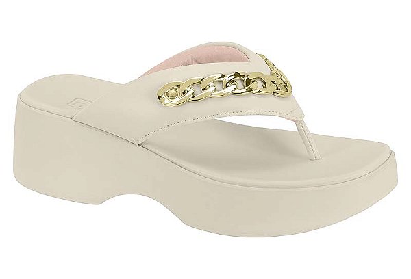 Tamanco Moleca Plataforma Feminino Com Corrente Dourada Branco Off