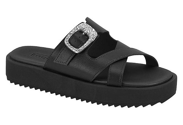 Sandália Birken Moleca Feminina Com Fivela Strass Prateada Preto