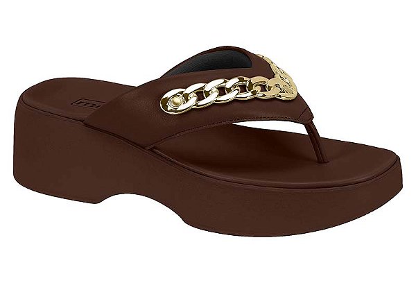 Tamanco Moleca Plataforma Feminino Com Corrente Dourada Chocolate