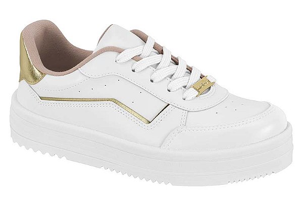 Tenis Moleca Casual Feminino Conforto E Com Cadarço Branco/Dourado