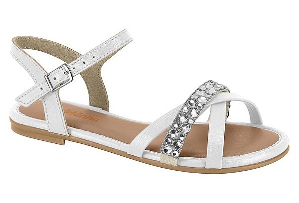 Sandália Rasteira Molekinha Infantil Com Pedrarias  Branco