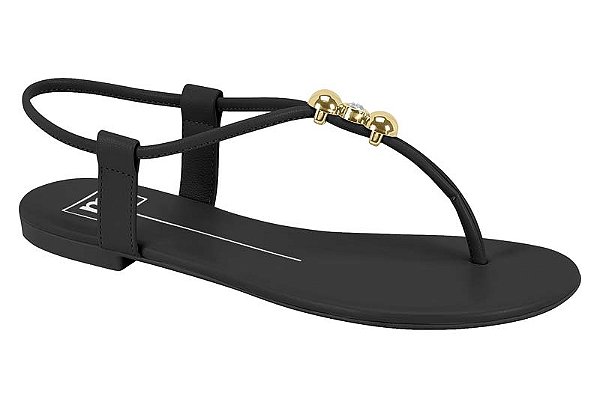 Sandália Rasteira Moleca Com Detalhes Dourados Preto