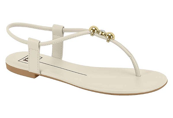 Sandália Rasteira Moleca Com Detalhes Dourados Branco Off