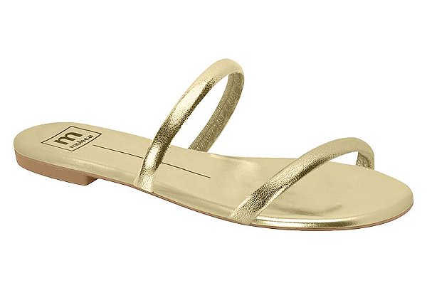 Sandália Rasteira Moleca Metalizada De Tiras Duplas Dourado