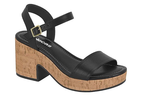 Sandália Feminina Moleca Com Salto Grosso Preto/Natural
