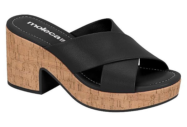 Tamanco Feminino Moleca Com Salto Grosso Preto/Natural