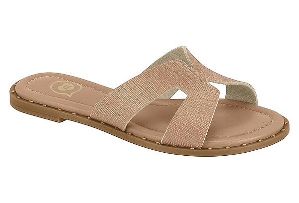 Sandalia Rasteira Infantil Molekinha Com Recortes Moderno Nude/Dourado