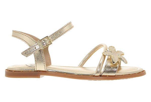 Sandália Rasteira Infantil Molekinha  Com Aplicação De Flor Dourado