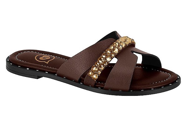 Sandalia Rasteira Infantil Molekinha Com Pedrarias Douradas  Chocolate