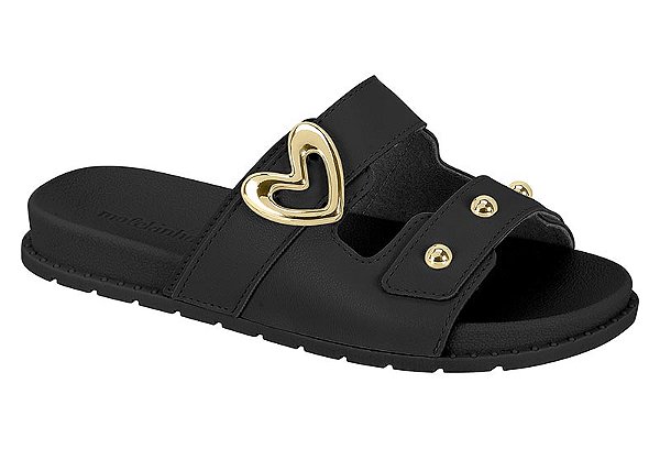 Sandalia Rasteira Infantil Molekinha Com Detalhes Dourado Preto