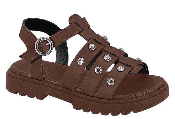 Sandalia Infantil Molekinha Com Tiras Largas E Detalhes Prateado Marrom