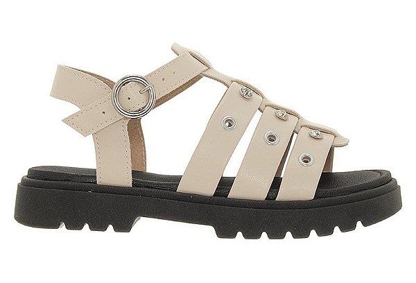 Sandalia Infantil Molekinha Com Tiras Largas E Detalhes Prateado Branco Off