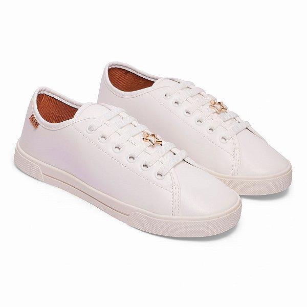 Tênis Casual Com Cadarço Detalhe De Estrela Branco