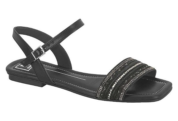 Sandalia Rasteira Moleca Fivela Tira Com Pedraria Multi Preto #2