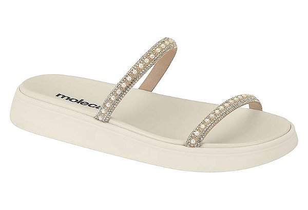 Papete Moleca Flat Tiras Com Strass Calce Facil Creme